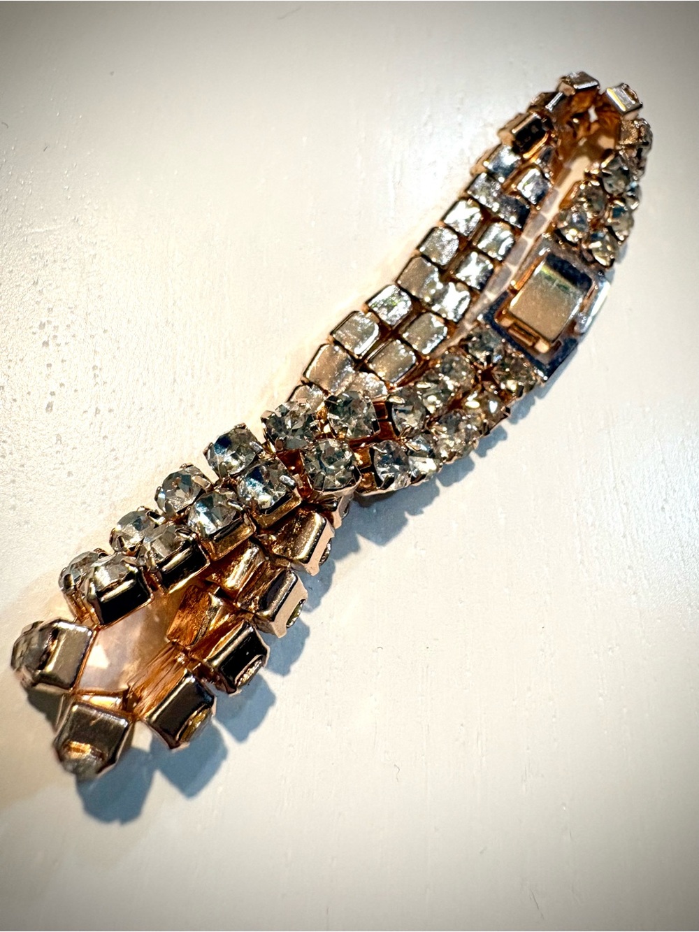 Rose Gold-Tone 2 Strand Rhinestone Tennis Bracelet
